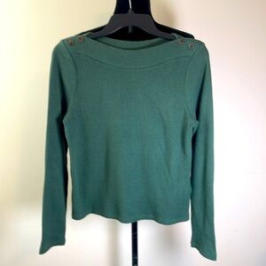 Madewell Sweater Womens Large Green Pullover Ribbed Boat Neck